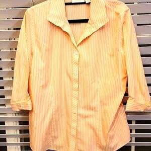Chico's Stripped 3/4 Sleeve Blouse No-Iron